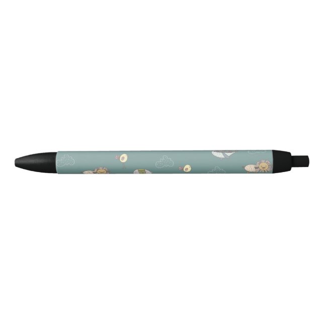 Cute Scandinavian Animals Pattern Black Ink Pen (Front)