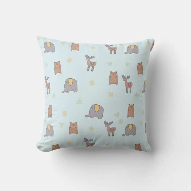 Cute Scandinavian Animals Pattern Cushion (Front)
