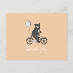 Cute Scandinavian Bear on Bike Minimalist Thank Yo Postcard