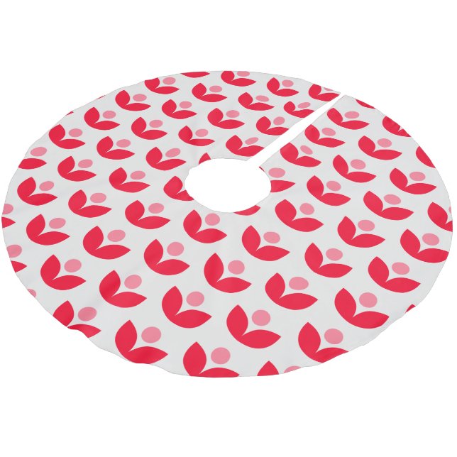 Cute Scandinavian Botanical Geometric Art Pink Red Brushed Polyester Tree Skirt (Angled)