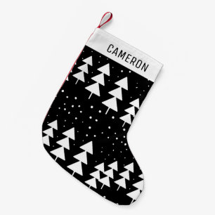 Cute Scandinavian Christmas Black and White Trees Small Christmas Stocking