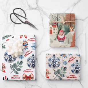 cute scandinavian christmas cosy wrapping paper sheet