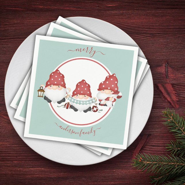 Cute Scandinavian Christmas Gnomies Napkin (Creator Uploaded)