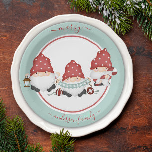 Cute Scandinavian Christmas Gnomies Paper Plate