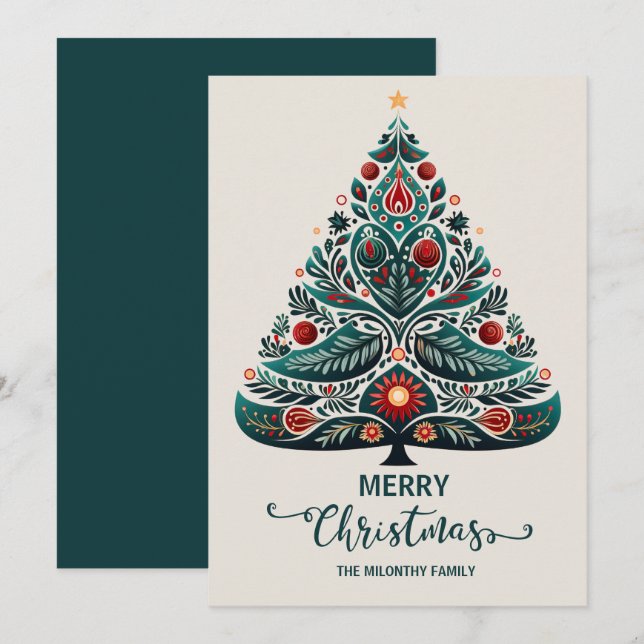 cute scandinavian christmas tree whimsical holiday card (Front/Back)