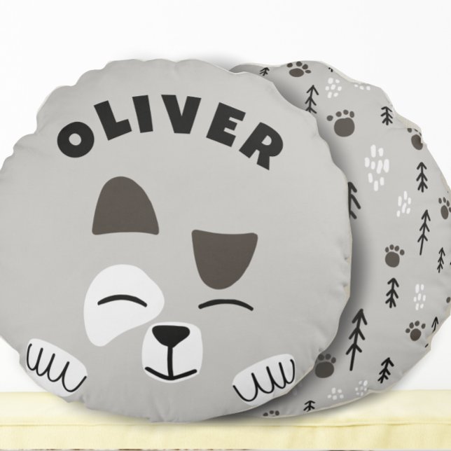Cute Scandinavian Dog Neutral Custom  Round Cushion (Creator Uploaded)