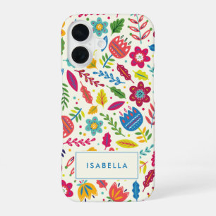 Cute Scandinavian Floral Folksy Personalised Name iPhone 16 Case