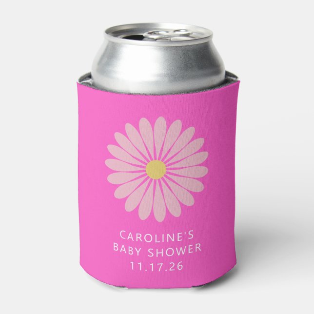 Cute Scandinavian Flower Pink Baby Shower Custom Can Cooler (Can Front)