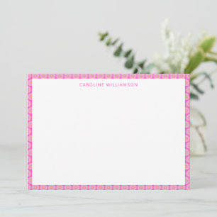 Cute Scandinavian Flower Pink Personalised Name Thank You Card