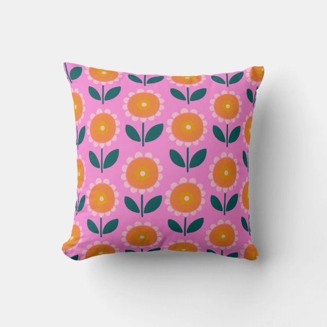 Cute Scandinavian Flowers in Pink and Orange   Cushion (Front)
