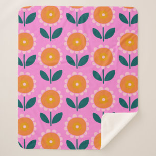 Cute Scandinavian Flowers in Pink and Orange Sherpa Blanket