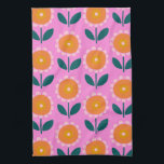 Cute Scandinavian Flowers in Pink and Orange Tea Towel<br><div class="desc">Cute Scandinavian Flowers in Pink and Orange Kitchen Towel</div>