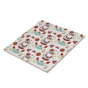 Cute Scandinavian Gnome Floral Pattern Ceramic Tile