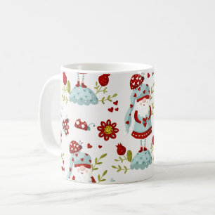 Cute Scandinavian Gnome Floral Pattern Coffee Mug