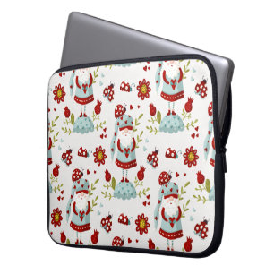 Cute Scandinavian Gnome Floral Pattern Laptop Sleeve