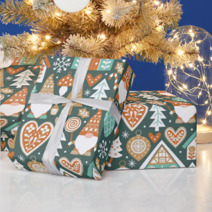 Cute Scandinavian Gnomes Gingerbread Village Folk  Wrapping Paper