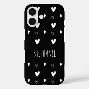 Cute Scandinavian Heart Pattern Black Personalised iPhone 16 Case