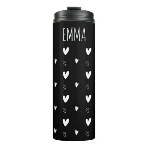 Cute Scandinavian Heart Pattern Black Personalised Thermal Tumbler