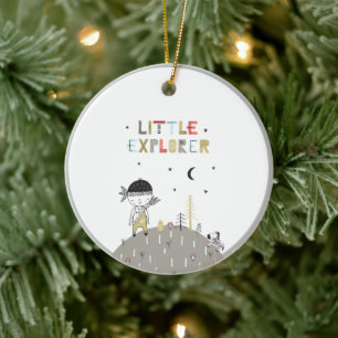 Cute Scandinavian Little Explorer Kids Ceramic Ornament
