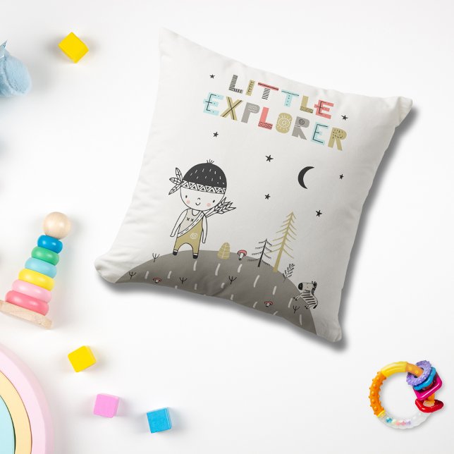 Cute Scandinavian Little Explorer Kids Cushion (Creator Uploaded)