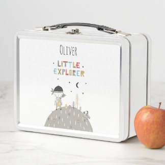Cute Scandinavian Little Explorer Personalised Metal Lunch Box
