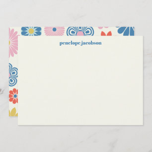 Cute Scandinavian Pink Blue Folk Floral Custom Card
