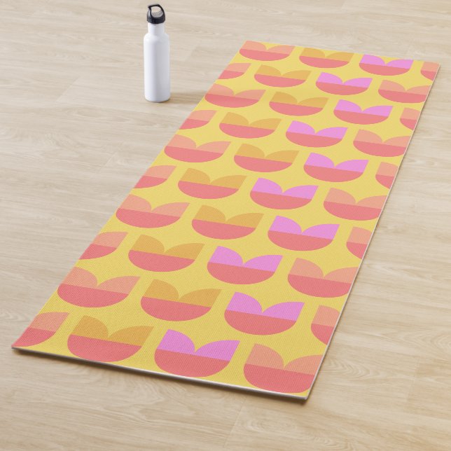 Cute Scandinavian Tulip Yellow Orange Floral Shape Yoga Mat (In Situ)