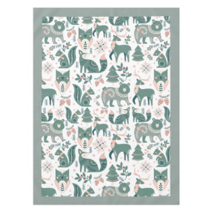 Cute Scandinavian Woodland Animals Snowflakes Tablecloth