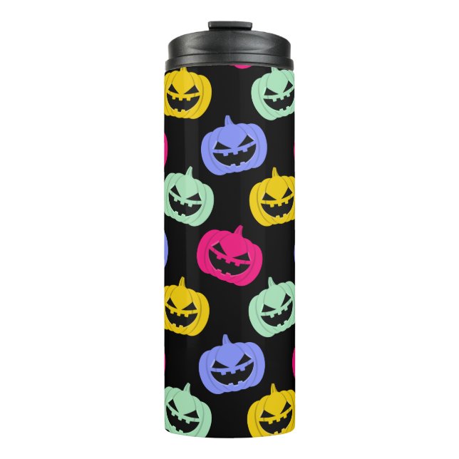 Cute Scare Colourful Pumpkins Faces Halloween Thermal Tumbler (Front)
