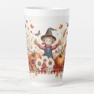 Cute Scarecrow and Autumn Foliage Latte Mug