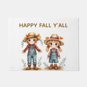 Cute Scarecrow Couple Doormat Happy Fall Y'all