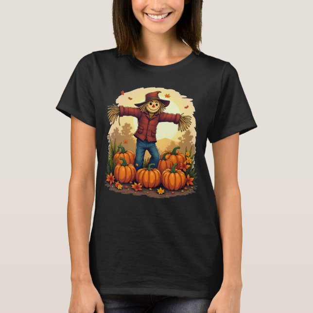 Cute Scarecrow Fall Harvest Pumpkin Patch Tee (Front)