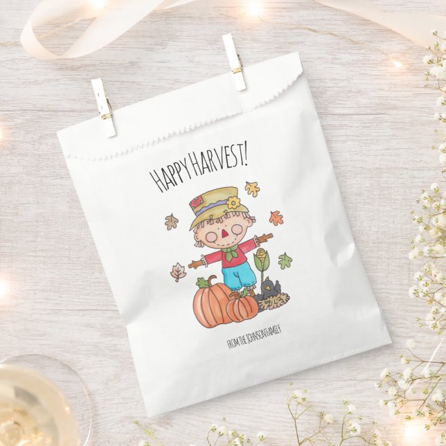 Cute Scarecrow Happy Harvest Favour Bag (Clipped)