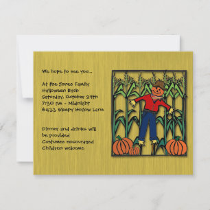 Cute Scarecrow in a Corn Field Halloween Party Invitation