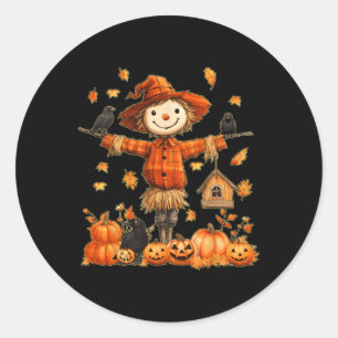 Cute Scarecrow Pumpkin Thanksgiving Halloween Hell Classic Round Sticker