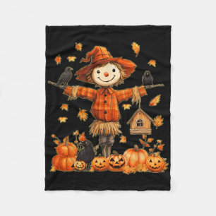 Cute Scarecrow Pumpkin Thanksgiving Halloween Hell Fleece Blanket