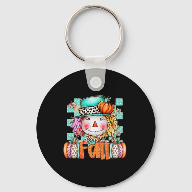 Cute Scarecrow Pumpkin Thanksgiving Halloween Hell Key Ring (Front)