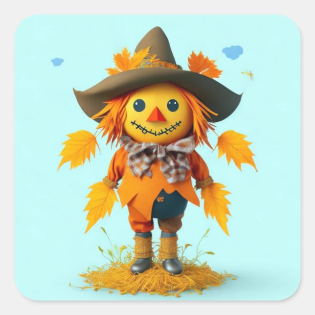 Cute Scarecrow Square Sticker (Front)