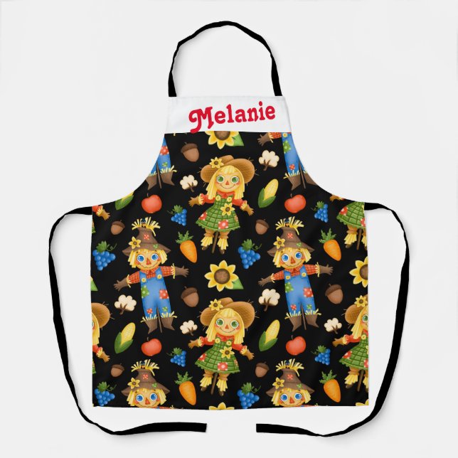 Cute Scarecrow Thanksgiving Halloween Pattern Apron (Front)