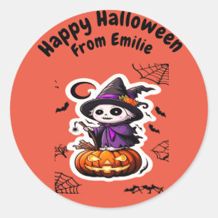 Cute scarecrow witch Halloween pumpkin Classic Round Sticker