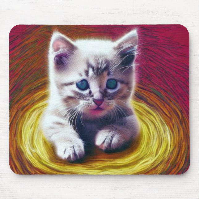 Cute scared kitten in the portal mouse pad (Front)