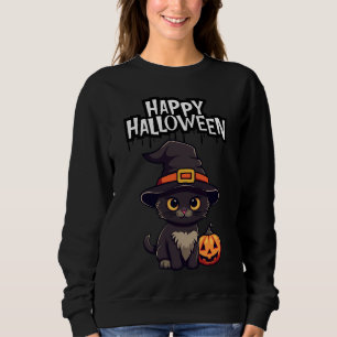 Cute Scary Black Cat With Pumpkin Jack O Lantern Sweatshirt