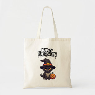 Cute Scary Black Cat With Pumpkin Jack O Lantern Tote Bag