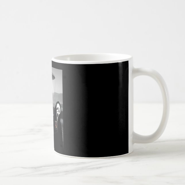 Cute scary face horror ghost selfie with alien ufo coffee mug (Right)
