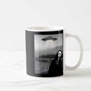 Cute Scary Face Horror Ghost Selfie with Alien UFO Coffee Mug