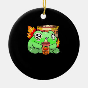 Cute Scary Frog Pumpkin Spice Latte Season Ceramic Ornament