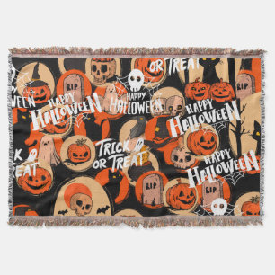 Cute & Scary Halloween Spooky vibes Throw Blanket