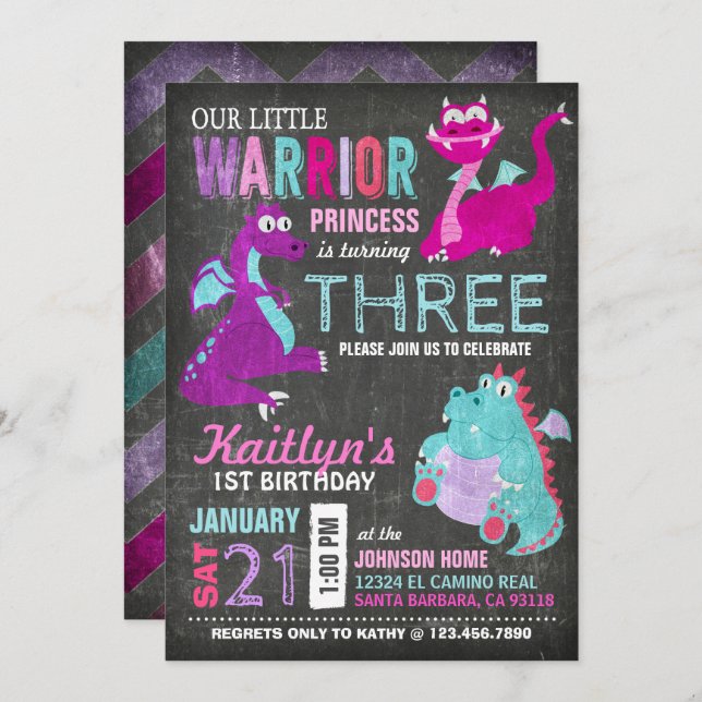 Cute Scary Little Dragons Birthday Invitation (Front/Back)
