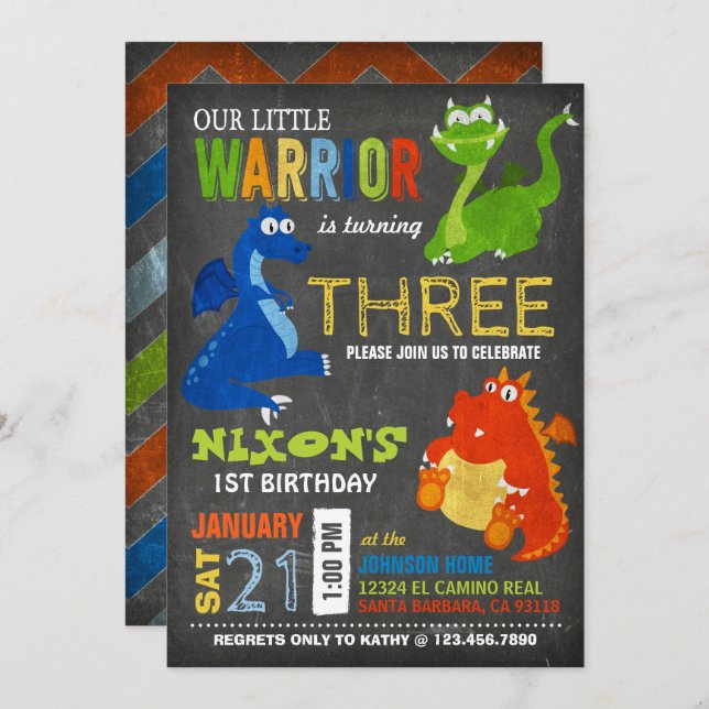 Cute Scary Little Dragons Birthday Invitation (Front/Back)