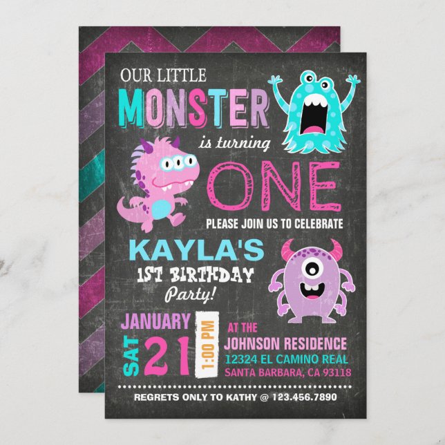 Cute Scary Little Monsters Birthday Invitation (Front/Back)